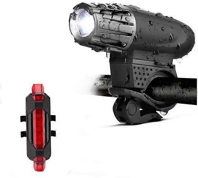 USB Rechargeable Front & Rear Bike Lights - Waterproof, 4 Lighting Modes V1263-JX-6020