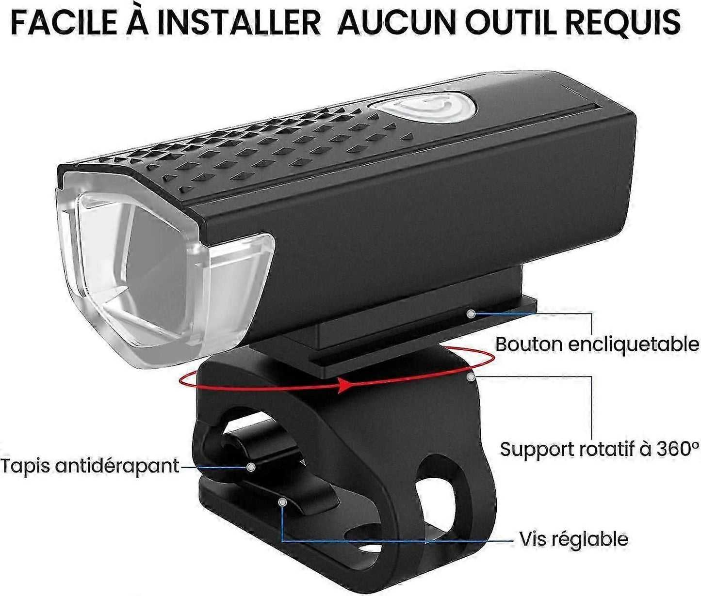 USB Rechargeable LED Bike Front Light - Waterproof, 5 Modes, for All Bikes V1263-JX-6021