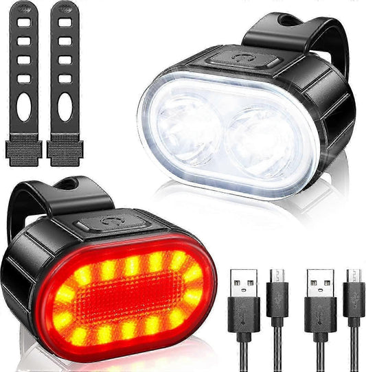 Powerful LED Bike Light Set - IPX5 Waterproof, USB Rechargeable, Front & Rear V1263-JX-6022