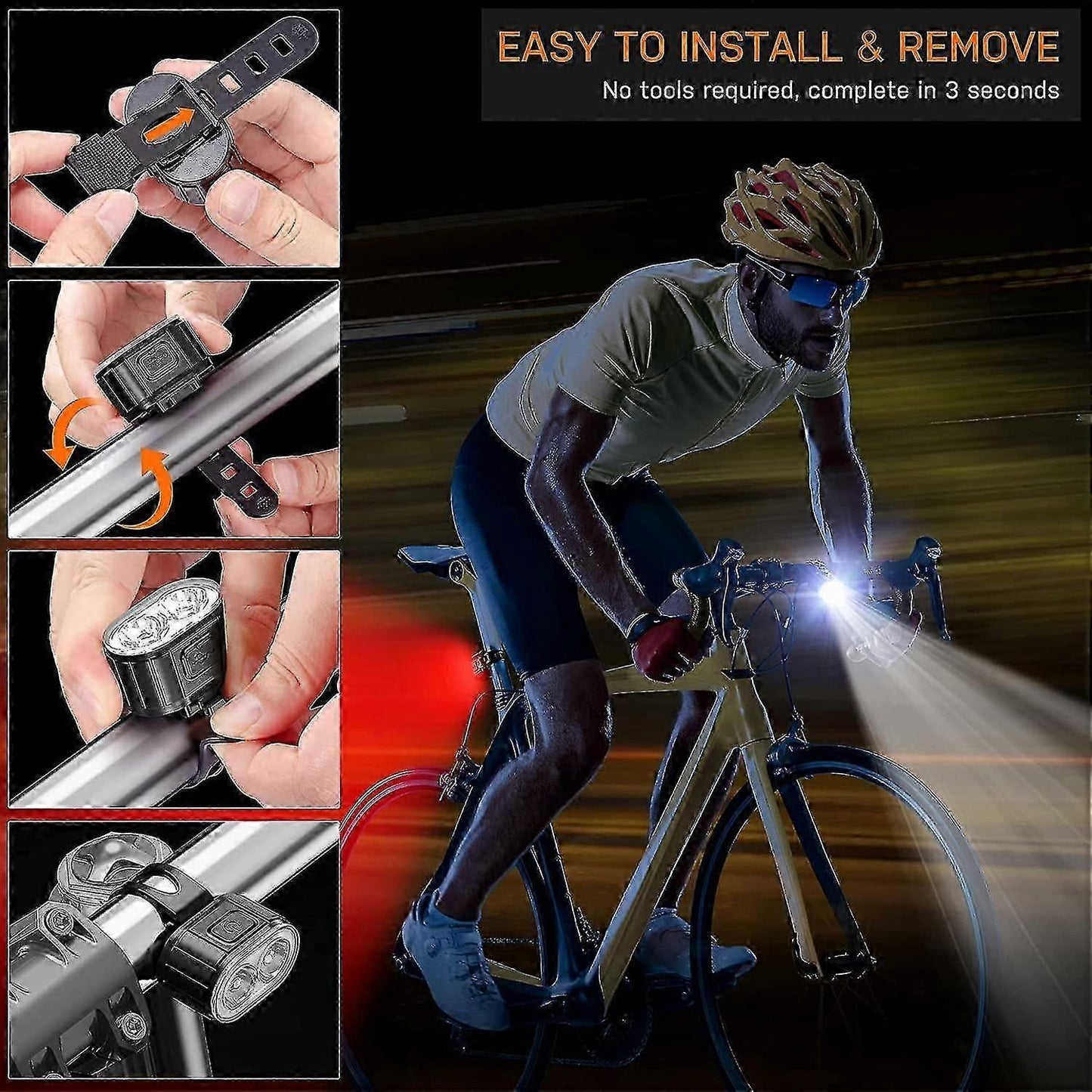 Powerful LED Bike Light Set - IPX5 Waterproof, USB Rechargeable, Front & Rear V1263-JX-6022