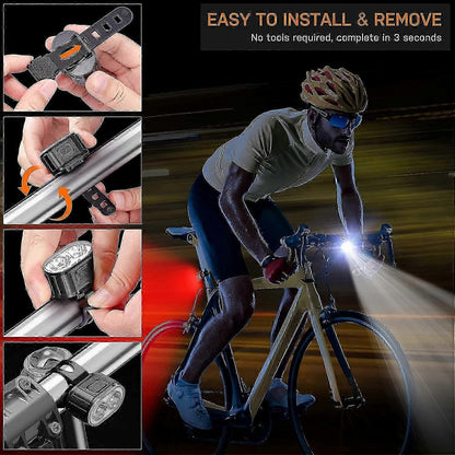 Powerful LED Bike Light Set - IPX5 Waterproof, USB Rechargeable, Front & Rear V1263-JX-6022