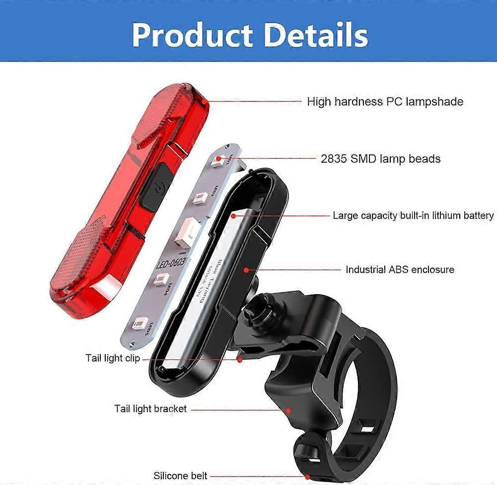 LED Rear Bike Tail Light - USB Rechargeable, 4 Modes, for MTB/Dog/Backpack V1263-JX-6024