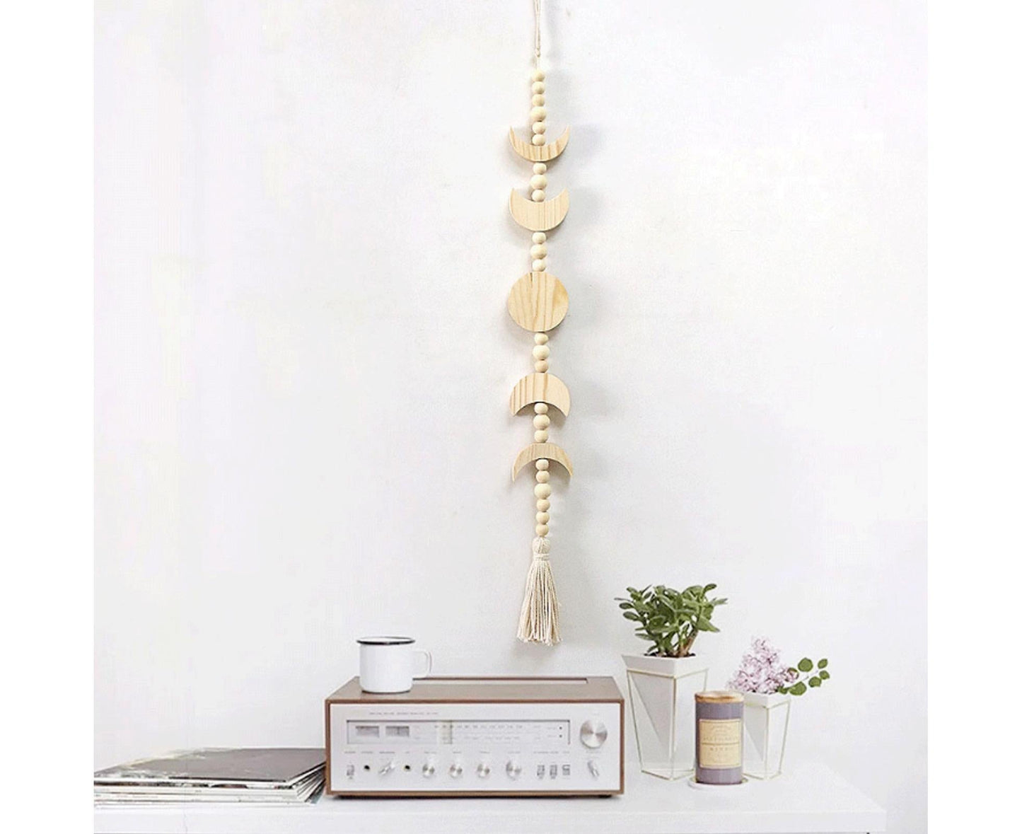 Wall Pendant Decorative Nordic Style Moon Sun Design Handmade Wall Hanging Decor for Dorm-Beige V1263-JX-603