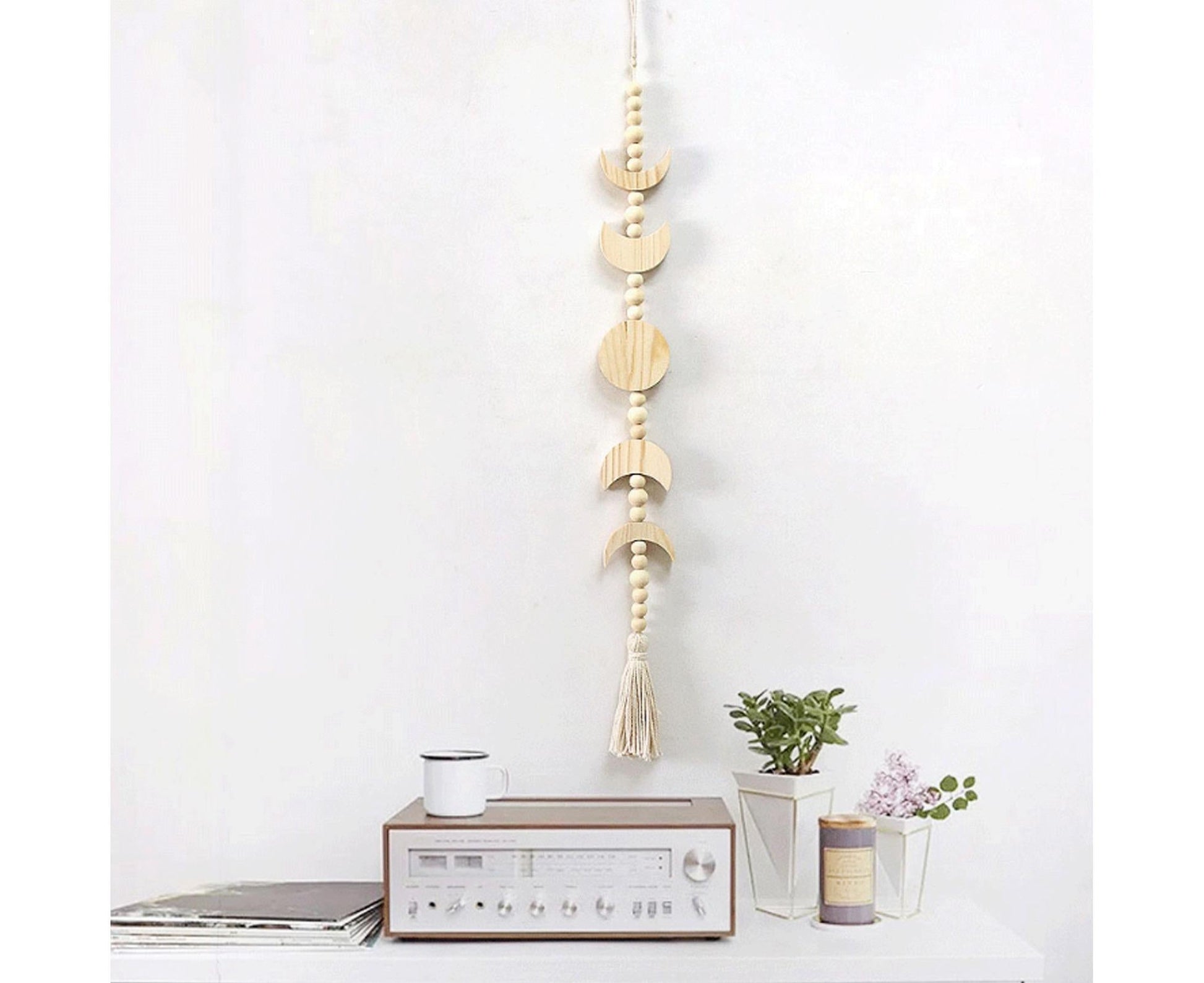 Wall Pendant Decorative Nordic Style Moon Sun Design Handmade Wall Hanging Decor for Dorm-Beige V1263-JX-603