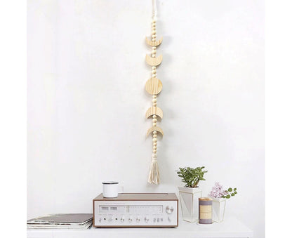 Wall Pendant Decorative Nordic Style Moon Sun Design Handmade Wall Hanging Decor for Dorm-Beige V1263-JX-603