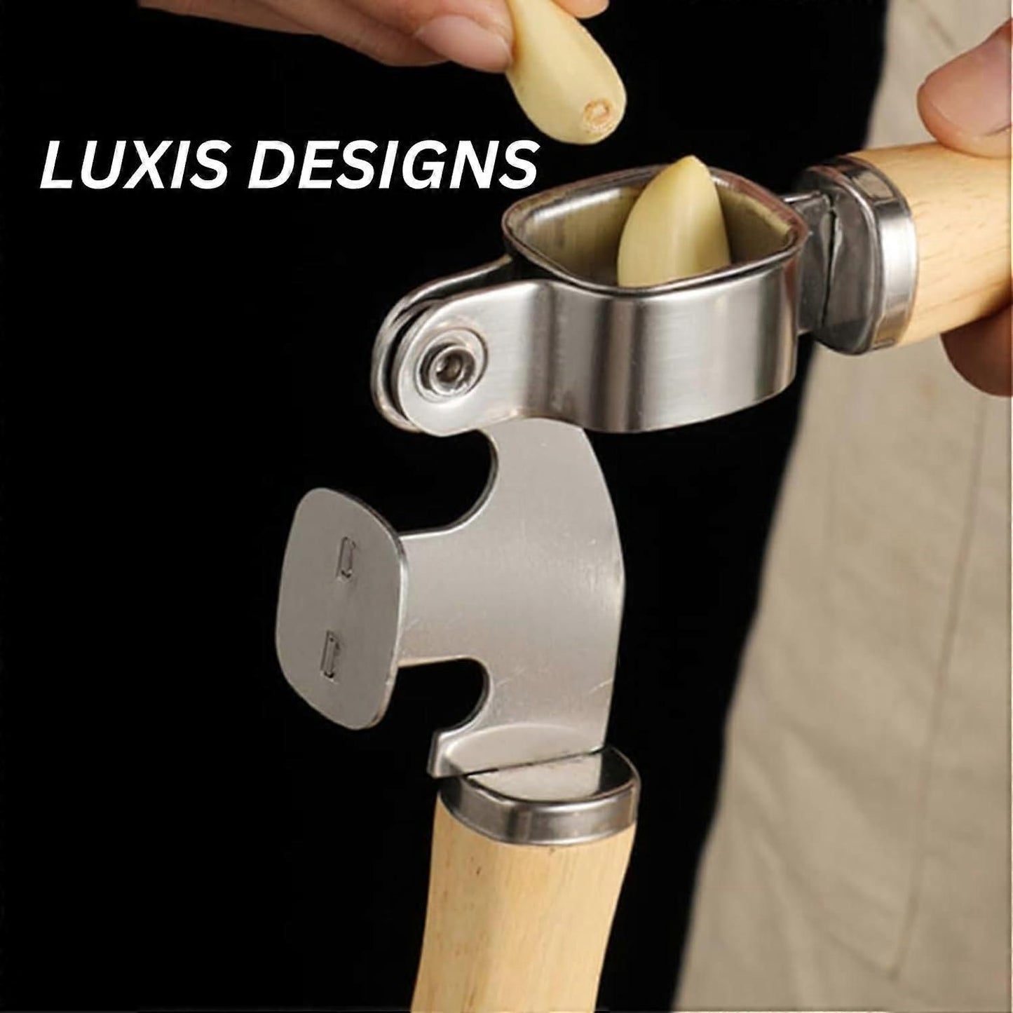 Garlic Press & Mincer Set - Rust-Proof Bowl, Dishwasher Secure, Wooden Peeler Included V1263-JX-6036