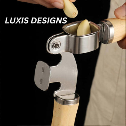 Garlic Press & Mincer Set - Rust-Proof Bowl, Dishwasher Secure, Wooden Peeler Included V1263-JX-6036