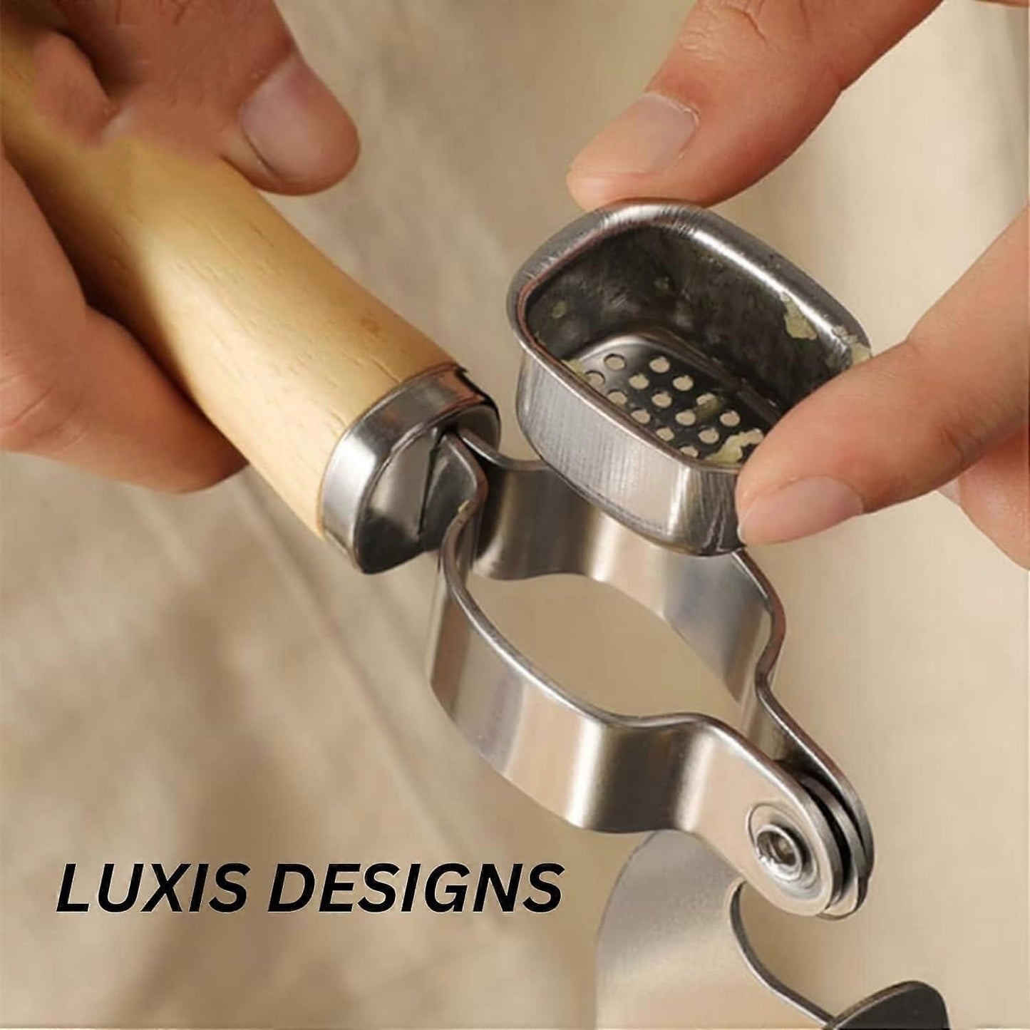 Garlic Press & Mincer Set - Rust-Proof Bowl, Dishwasher Secure, Wooden Peeler Included V1263-JX-6036
