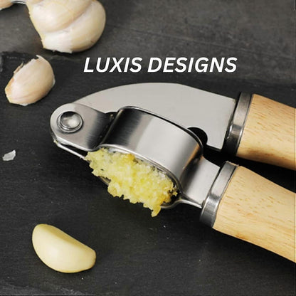Garlic Press & Mincer Set - Rust-Proof Bowl, Dishwasher Secure, Wooden Peeler Included V1263-JX-6036