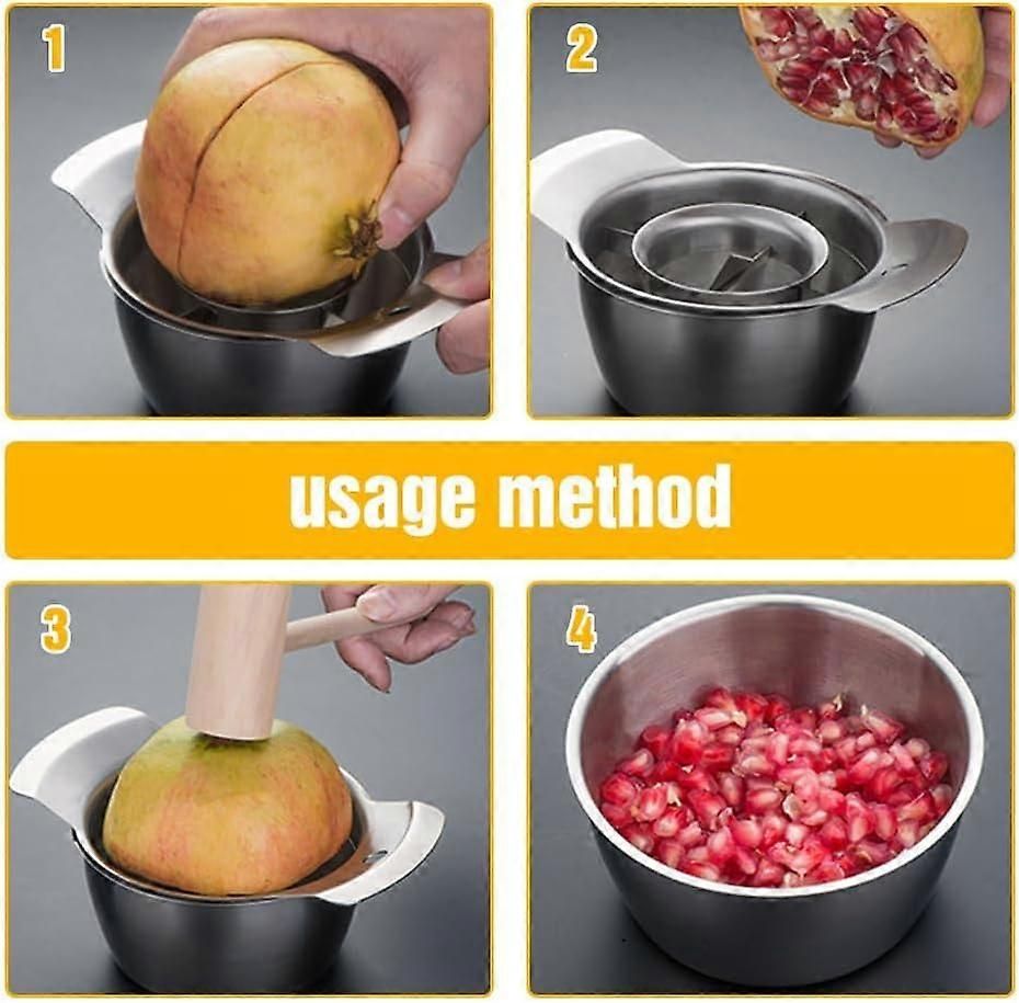 Pomegranate Peeler & Seeder Tool - Stainless Steel, with Bowl and Wooden Hammer V1263-JX-6039
