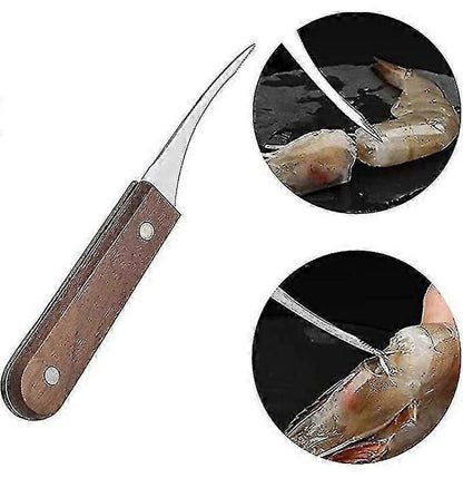 2pcs Stainless Steel Shrimp Cleaner & Deveiner - Wooden Handle, for Shrimp/Crayfish/Lobster V1263-JX-6040