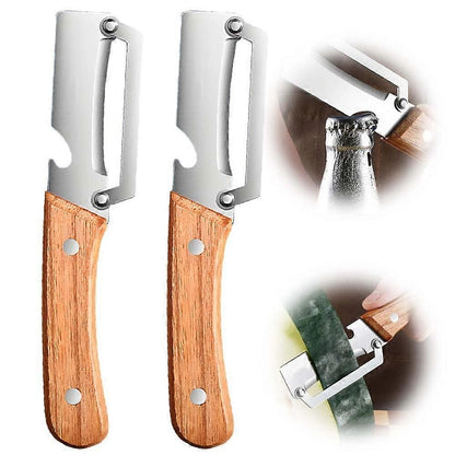 Vegetable Peeler with Bottle Opener - Razor-Sharp Stainless Blade, Ergonomic Wooden Handle V1263-JX-6041
