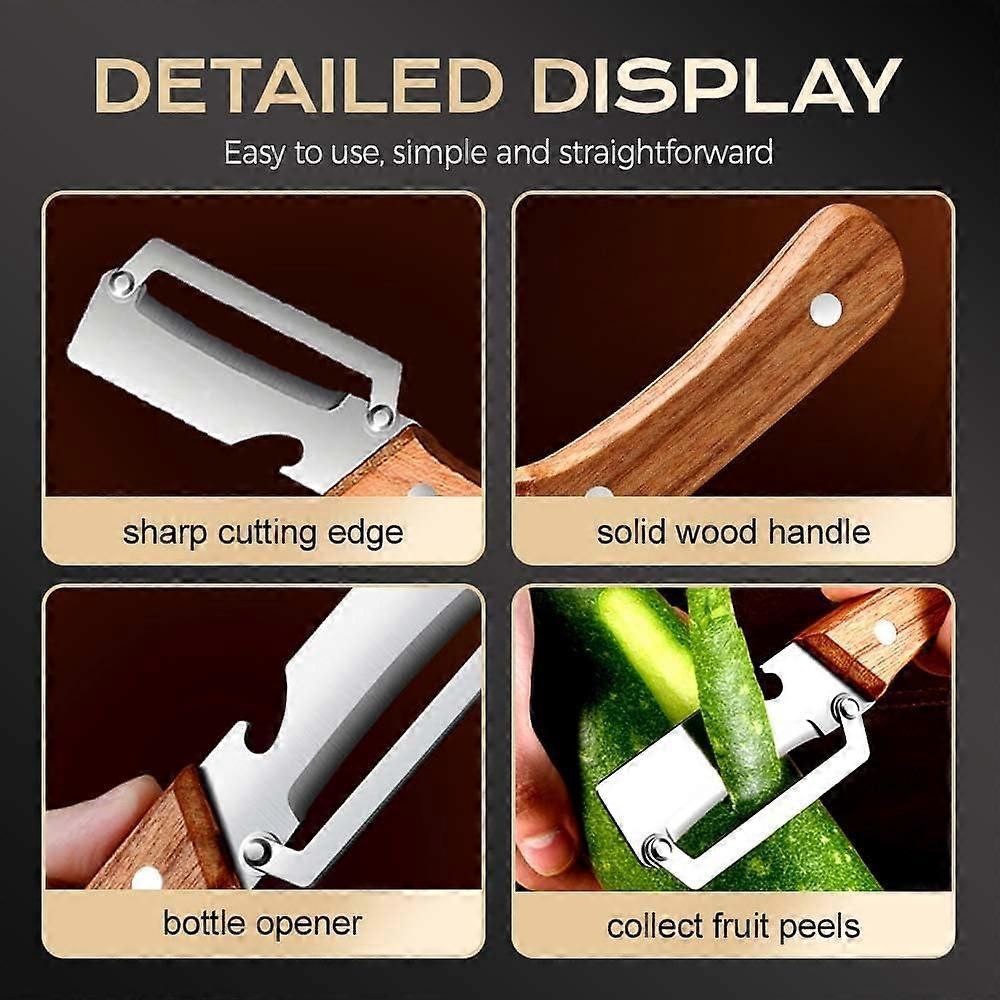 Vegetable Peeler with Bottle Opener - Razor-Sharp Stainless Blade, Ergonomic Wooden Handle V1263-JX-6041