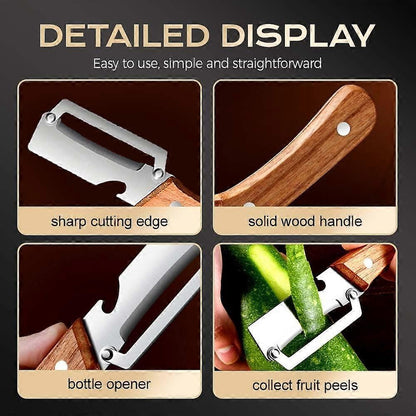 Vegetable Peeler with Bottle Opener - Razor-Sharp Stainless Blade, Ergonomic Wooden Handle V1263-JX-6041