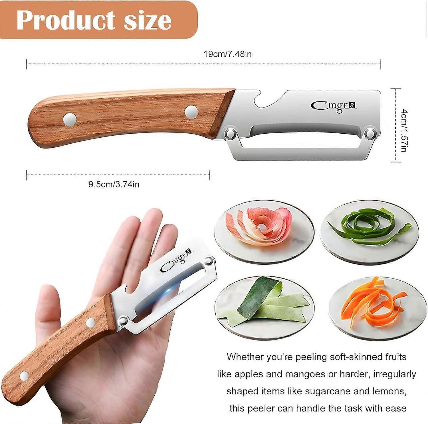 Stainless Steel Vegetable Peeler with Wooden Handle - Sharp Blade & Bottle Opener V1263-JX-6042