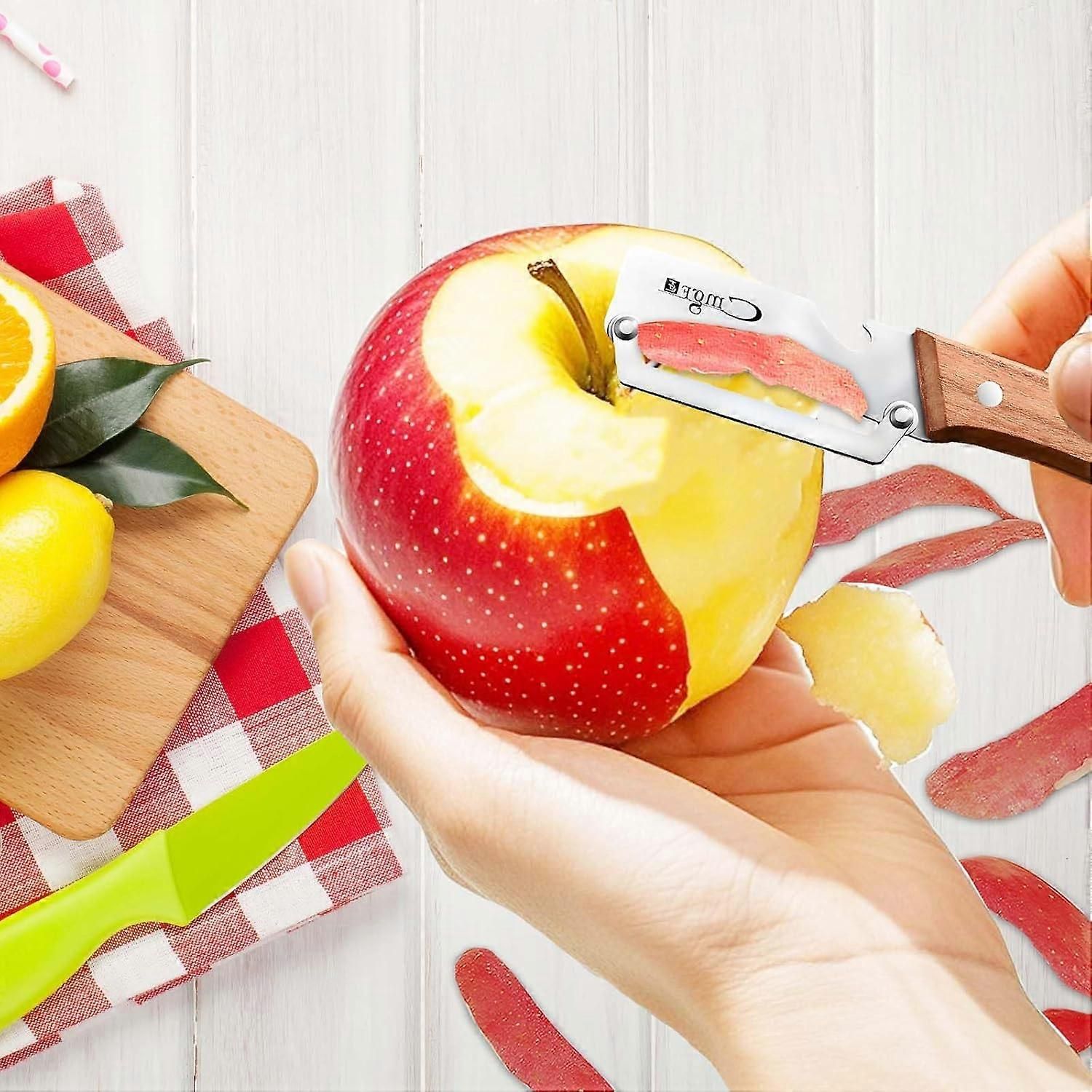 Stainless Steel Vegetable Peeler with Wooden Handle - Sharp Blade & Bottle Opener V1263-JX-6042