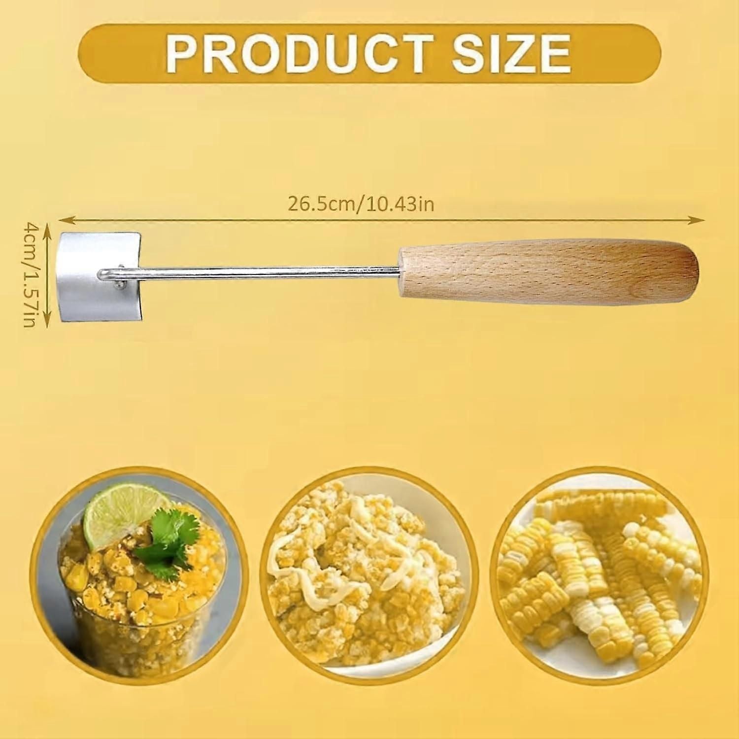 2PCS Stainless Steel Corn Stripper with Wooden Handle - Fast Kernel Removal V1263-JX-6043
