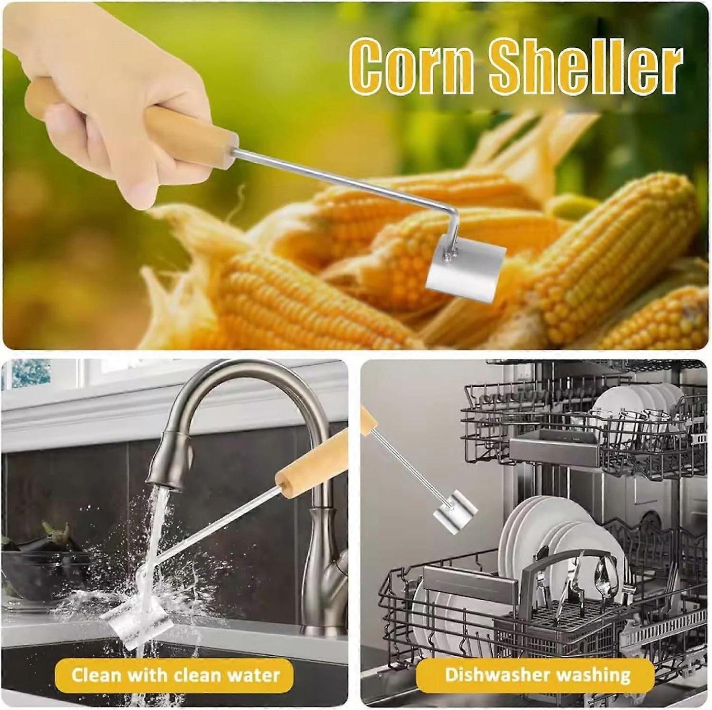 2PCS Stainless Steel Corn Stripper with Wooden Handle - Fast Kernel Removal V1263-JX-6043