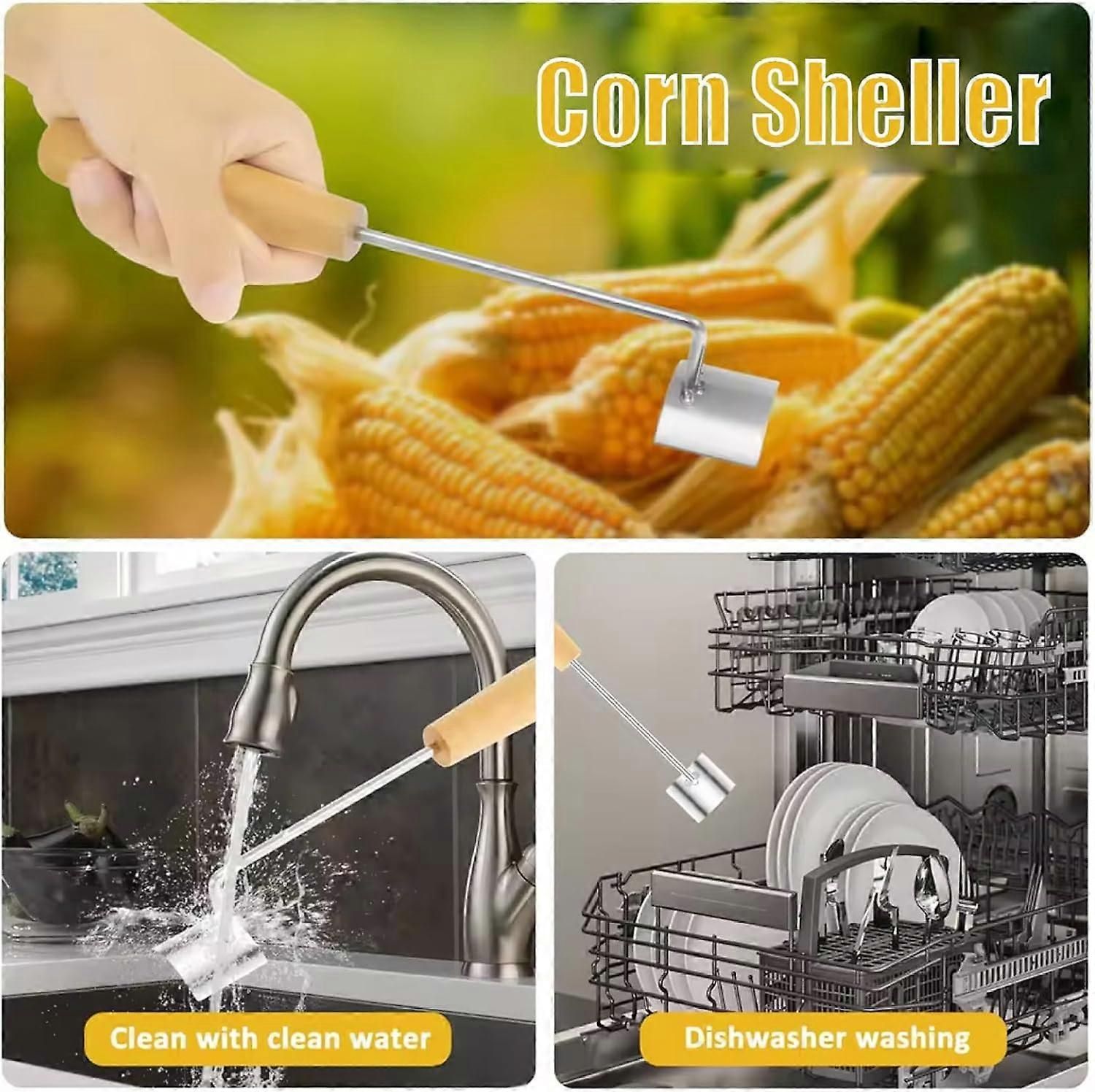 2PCS Stainless Steel Corn Stripper with Wooden Handle - Fast Kernel Removal V1263-JX-6043