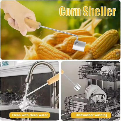 2PCS Stainless Steel Corn Stripper with Wooden Handle - Fast Kernel Removal V1263-JX-6043