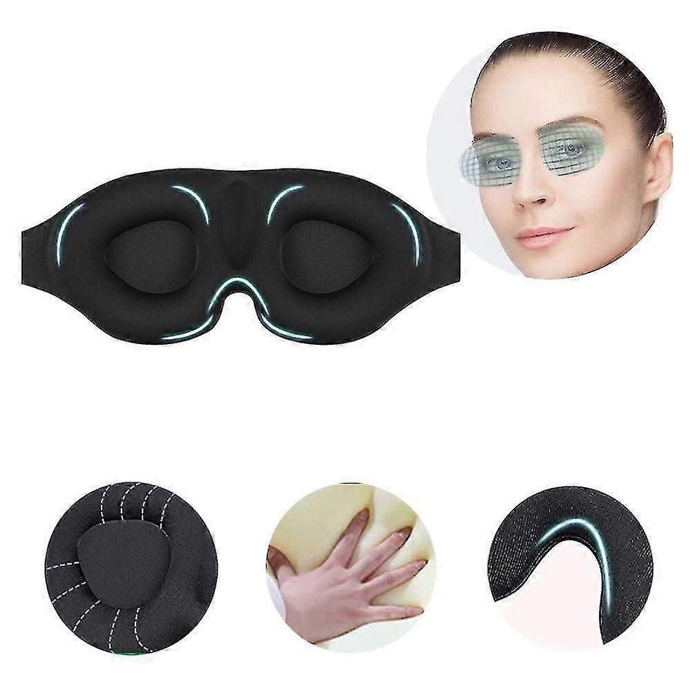 2pcs 3D Silk Sleep Mask - Black, Adjustable, Memory Foam V1263-JX-6055