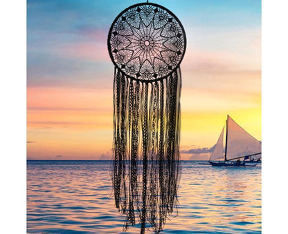 Hollow Round Moon Shape Tassel Dream Catcher Hanging Pendant Home Bedroom Decor- B V1263-JX-606