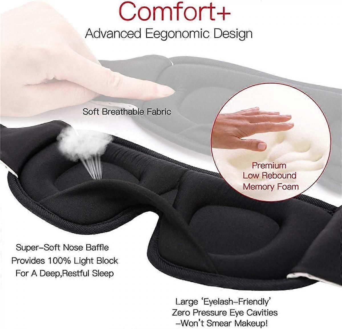 3D Light Blocking Sleep Mask - Padded, Sleep Aid, Memory Foam V1263-JX-6063