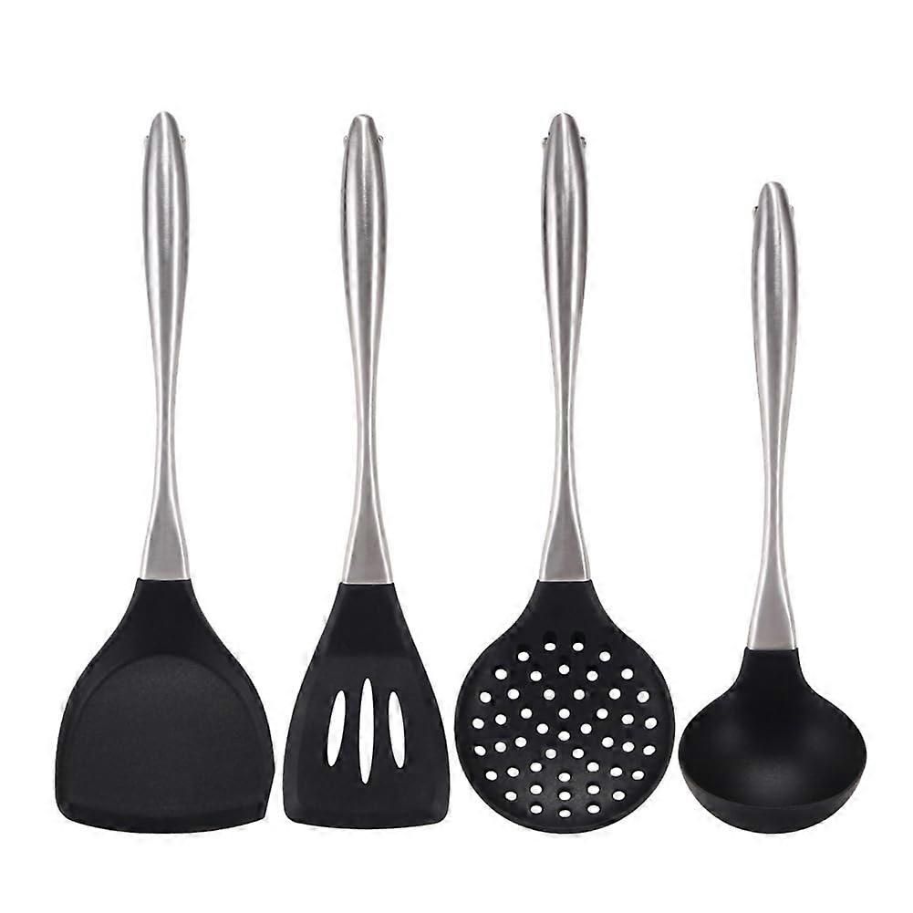Reusable Kitchen Utensil Set - Non-Stick, Black, Stainless Steel & Silicone V1263-JX-6067