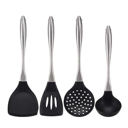 Reusable Kitchen Utensil Set - Non-Stick, Black, Stainless Steel & Silicone V1263-JX-6067