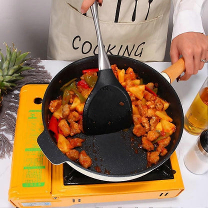 Reusable Kitchen Utensil Set - Non-Stick, Black, Stainless Steel & Silicone V1263-JX-6067