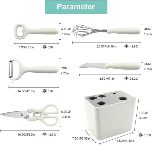 5-Piece Kitchen Gadget Set - Stainless Steel with Wooden Handles, Storage Box V1263-JX-6068
