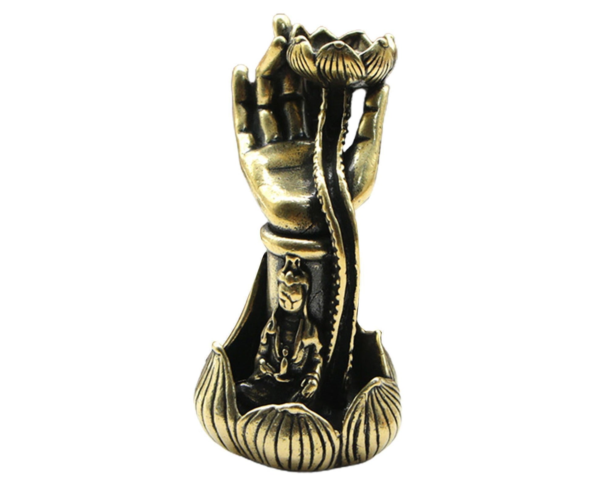 Lotus Shape Backflow Incense Burner Non-fading Brass Traditional Censer Burner for Table- L V1263-JX-607