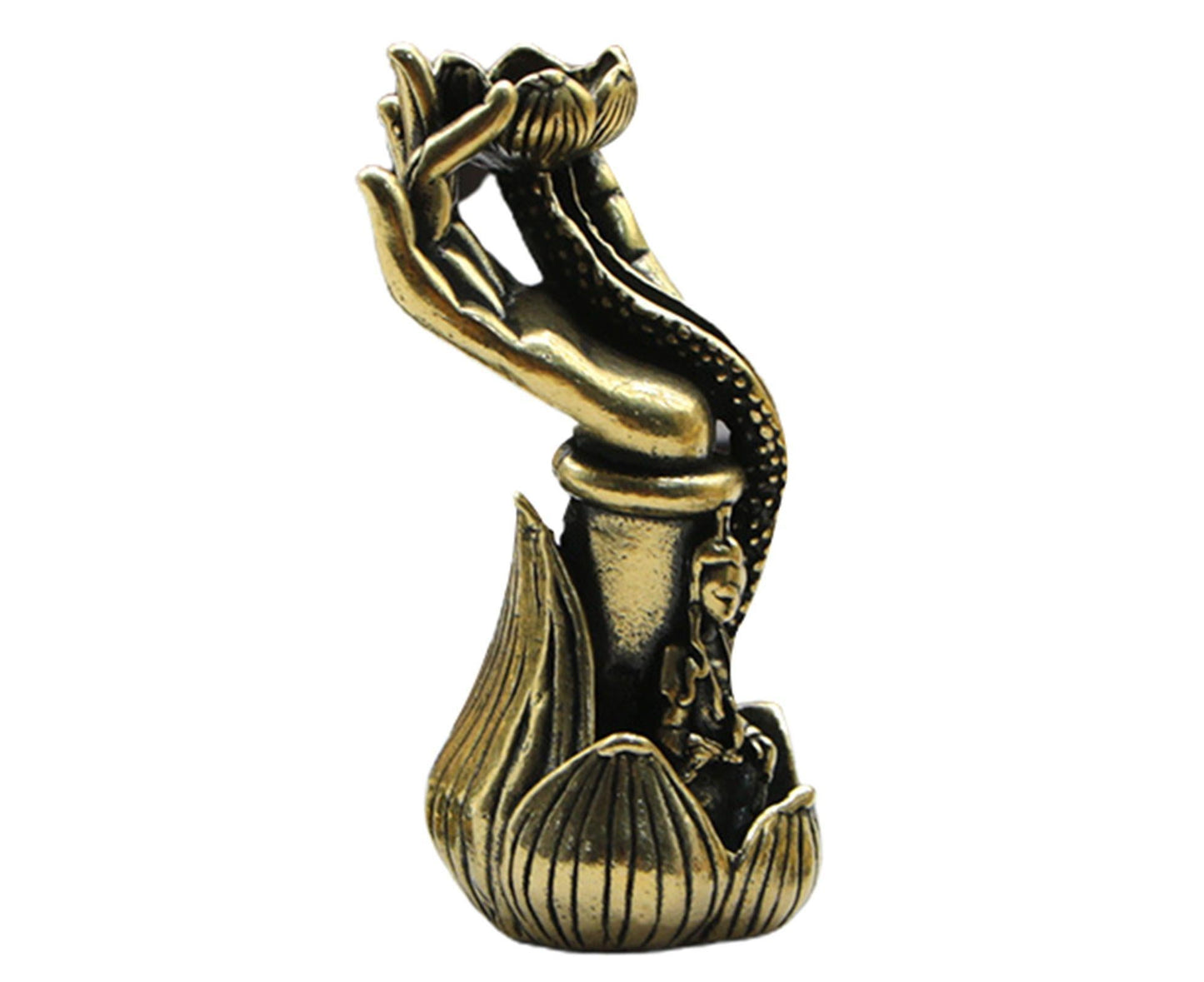 Lotus Shape Backflow Incense Burner Non-fading Brass Traditional Censer Burner for Table- L V1263-JX-607