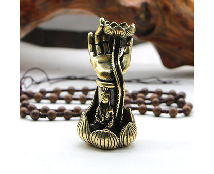 Lotus Shape Backflow Incense Burner Non-fading Brass Traditional Censer Burner for Table- L V1263-JX-607