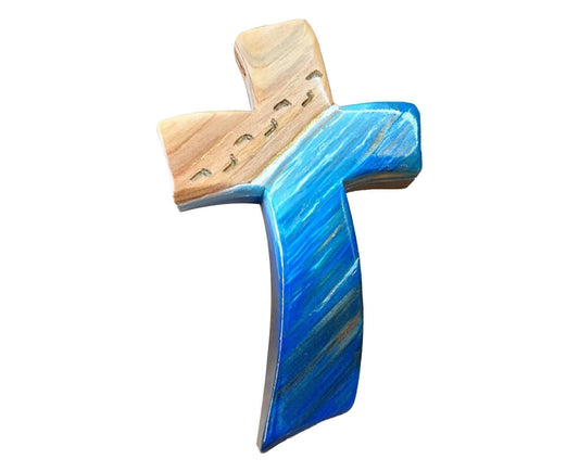 Creative Wooden Cross Polished Colorfast Decorative Wood Cross Hanging Pendant Home Decoration-Blue V1263-JX-609
