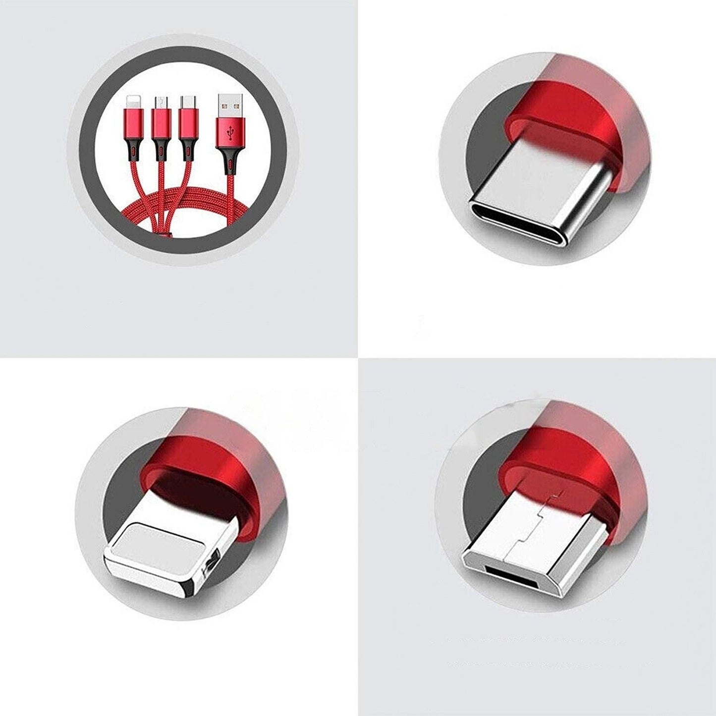 3-in-1 Multi USB Charger Cable for Micro USB Type C and Apple Devices V1263-JX-6100-1