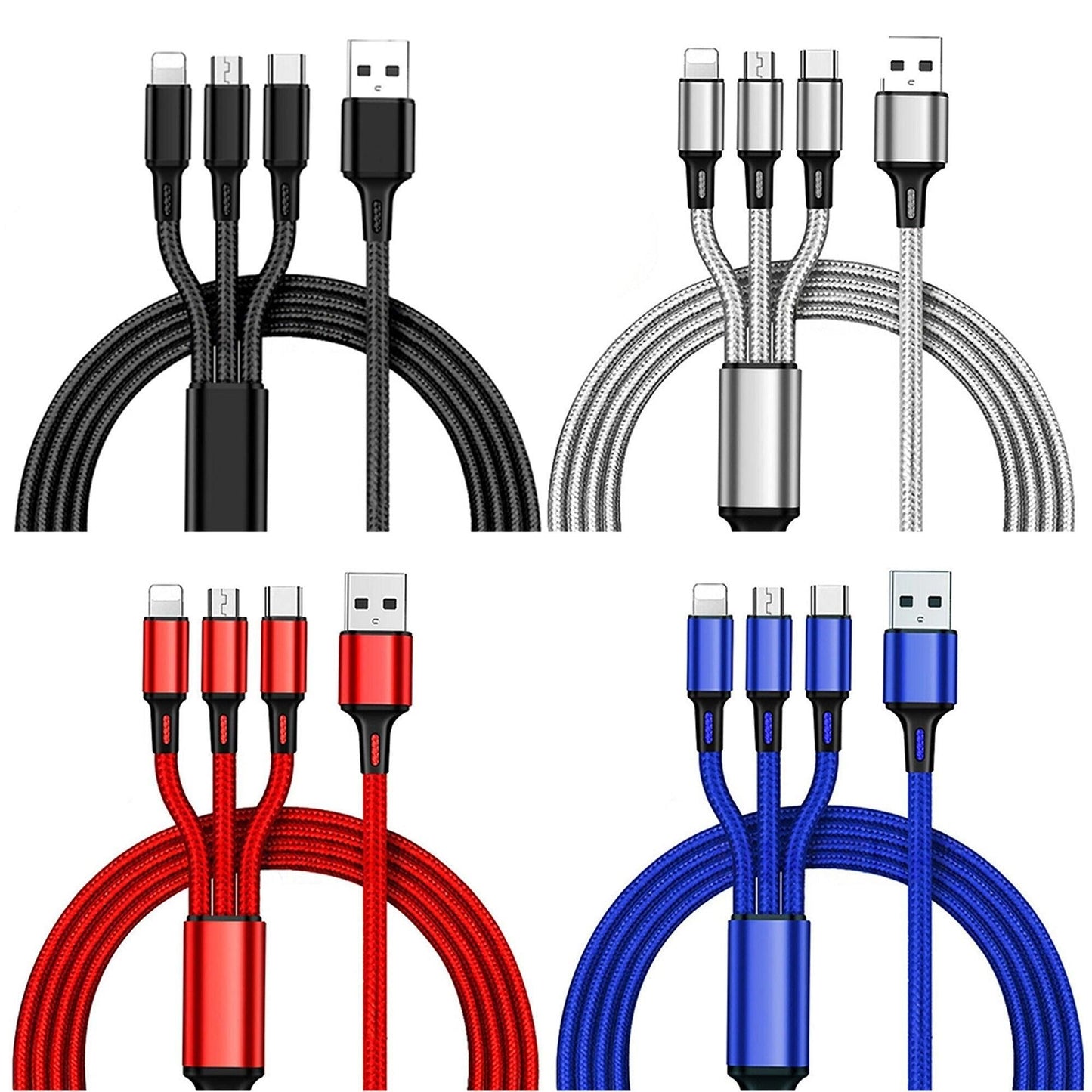 3-in-1 Multi USB Charger Cable for Micro USB Type C and Apple Devices V1263-JX-6100-4