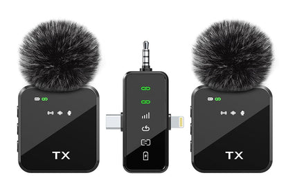 3 in 1 Microphone for iPhone/Android/Camera Mini Microphone ireless Lavalier Microphone for Record Interview V1263-JX-6107