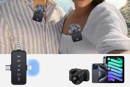 3 in 1 Microphone for iPhone/Android/Camera Mini Microphone ireless Lavalier Microphone for Record Interview V1263-JX-6107