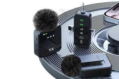 3 in 1 Microphone for iPhone/Android/Camera Mini Microphone ireless Lavalier Microphone for Record Interview V1263-JX-6107