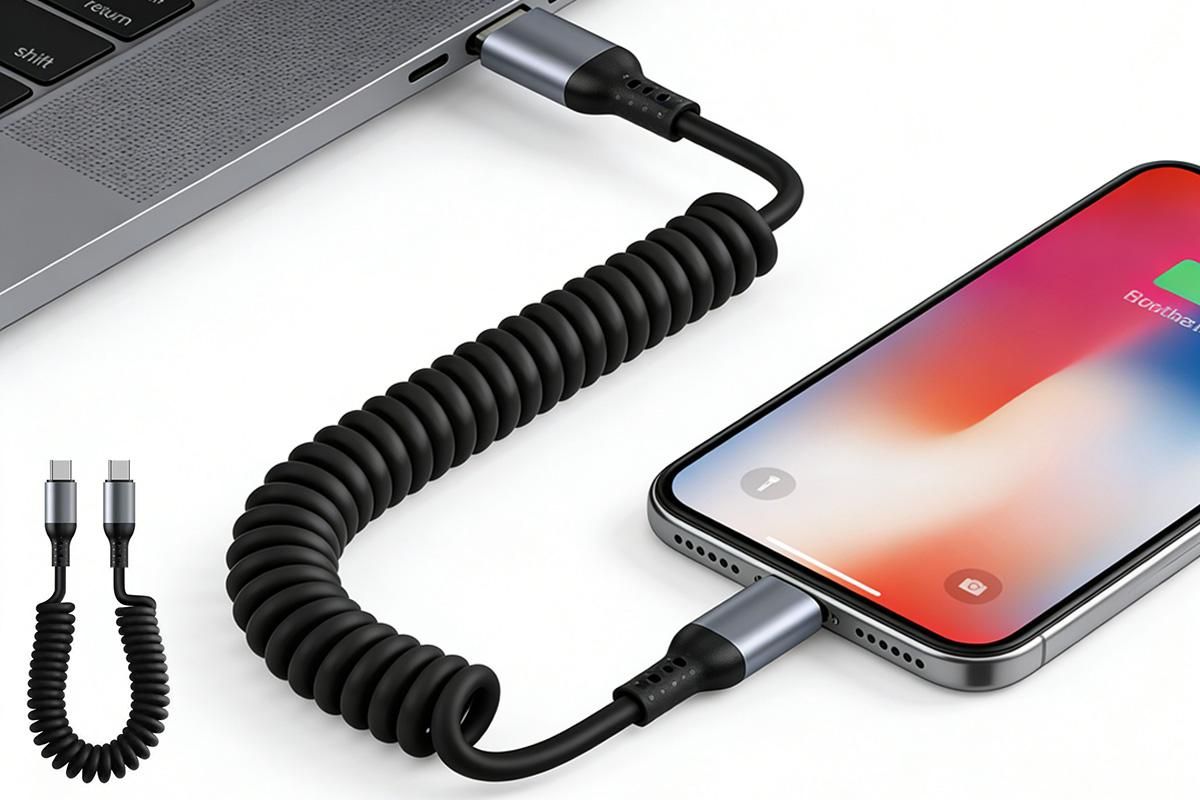 USB C To C Cable Car Coiled Type C Charging Cable For iPhone Samsung V1263-JX-6112