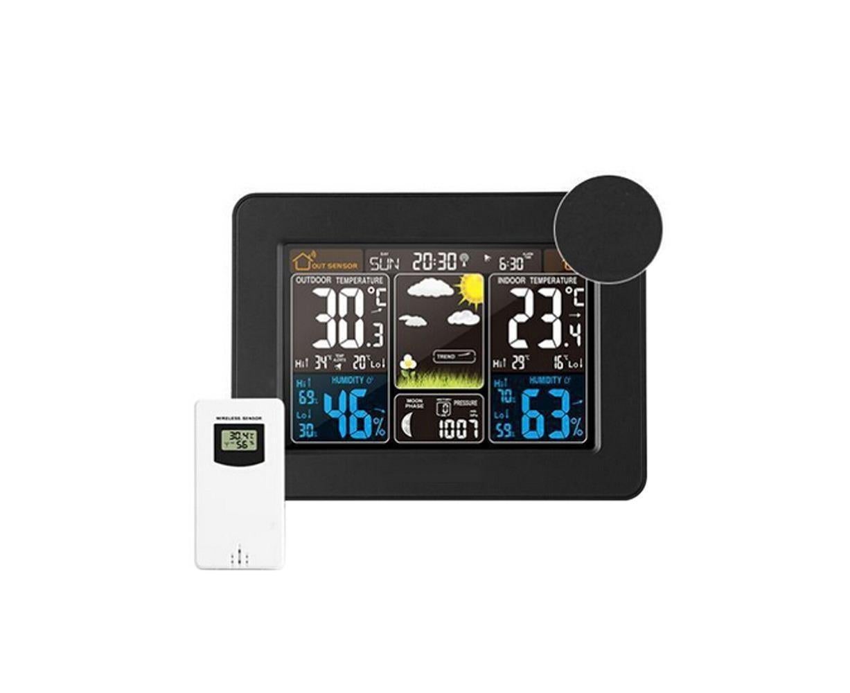 Wireless Weather Station Alarm Clock Thermometer Calendar with Outdoor Sensor - Black V1263-JX-614