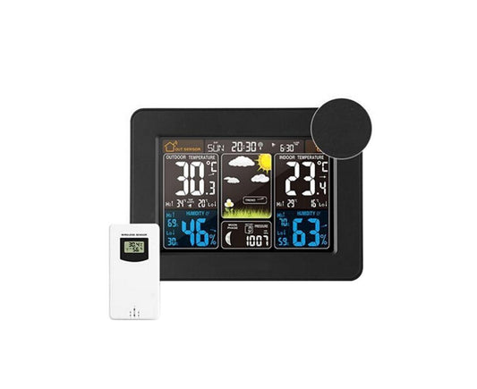 Wireless Weather Station Alarm Clock Thermometer Calendar with Outdoor Sensor - Black V1263-JX-614