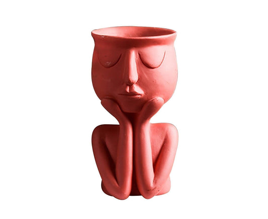 Human Think Face Ceramic Home Plants Flower Pot Vase Planter Tabletop Decoration-Red V1263-JX-615