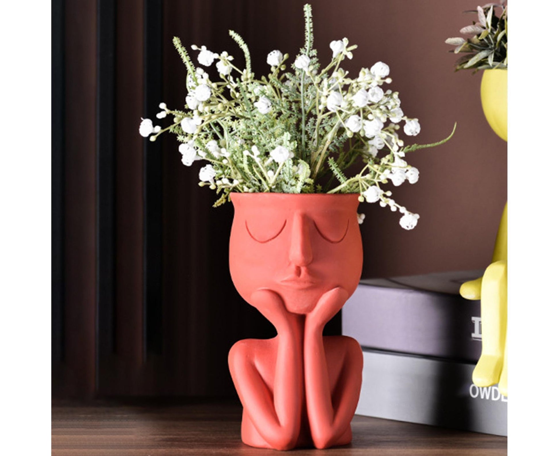 Human Think Face Ceramic Home Plants Flower Pot Vase Planter Tabletop Decoration-Red V1263-JX-615