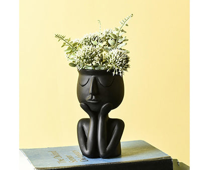 Human Think Face Ceramic Home Plants Flower Pot Vase Planter Tabletop Decoration-Red V1263-JX-615