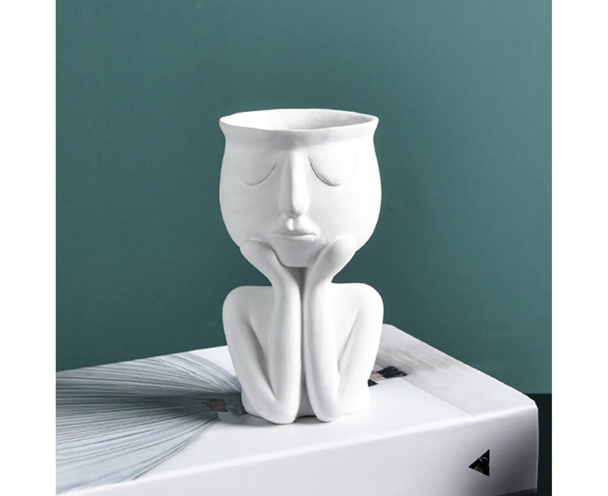 Human Think Face Ceramic Home Plants Flower Pot Vase Planter Tabletop Decoration-Red V1263-JX-615