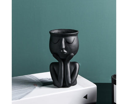 Human Think Face Ceramic Home Plants Flower Pot Vase Planter Tabletop Decoration-Red V1263-JX-615