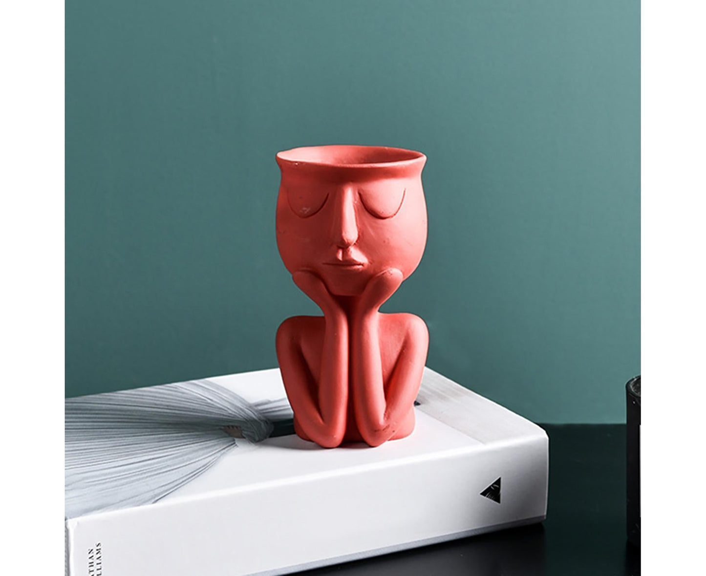Human Think Face Ceramic Home Plants Flower Pot Vase Planter Tabletop Decoration-Red V1263-JX-615