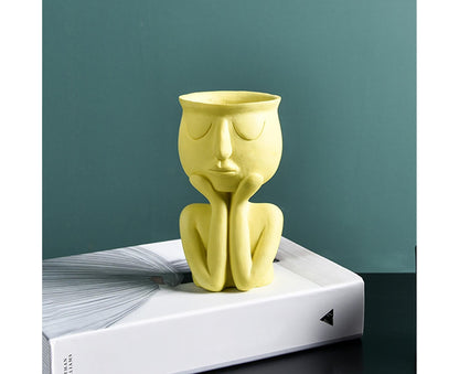 Human Think Face Ceramic Home Plants Flower Pot Vase Planter Tabletop Decoration-Red V1263-JX-615